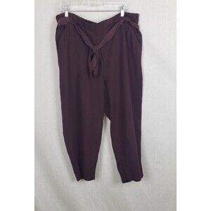 Eileen Fisher Pants XL‎ Burgundy Purple Tie Waist Pull On Linen Blend Barrel Leg